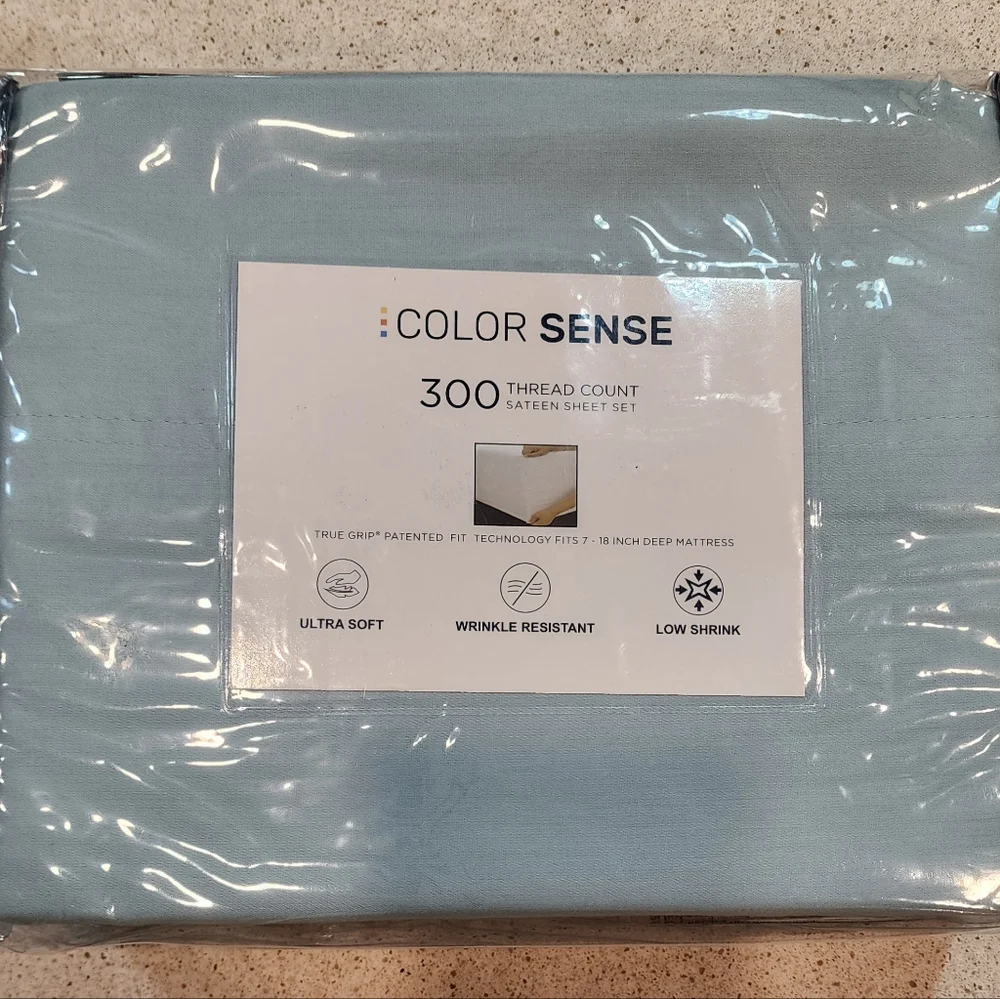 Color Sense Teal 300 Thread Count Sateen Sheet Set New Soft  True Grip Cotton